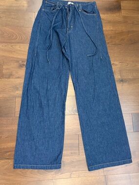 Zara Dark Blue light weight Denim Pants with Yellow Stitching